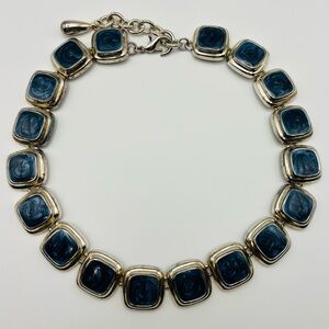 Chunky Silver Tone Necklace w/ Blue Swirl Resin Links